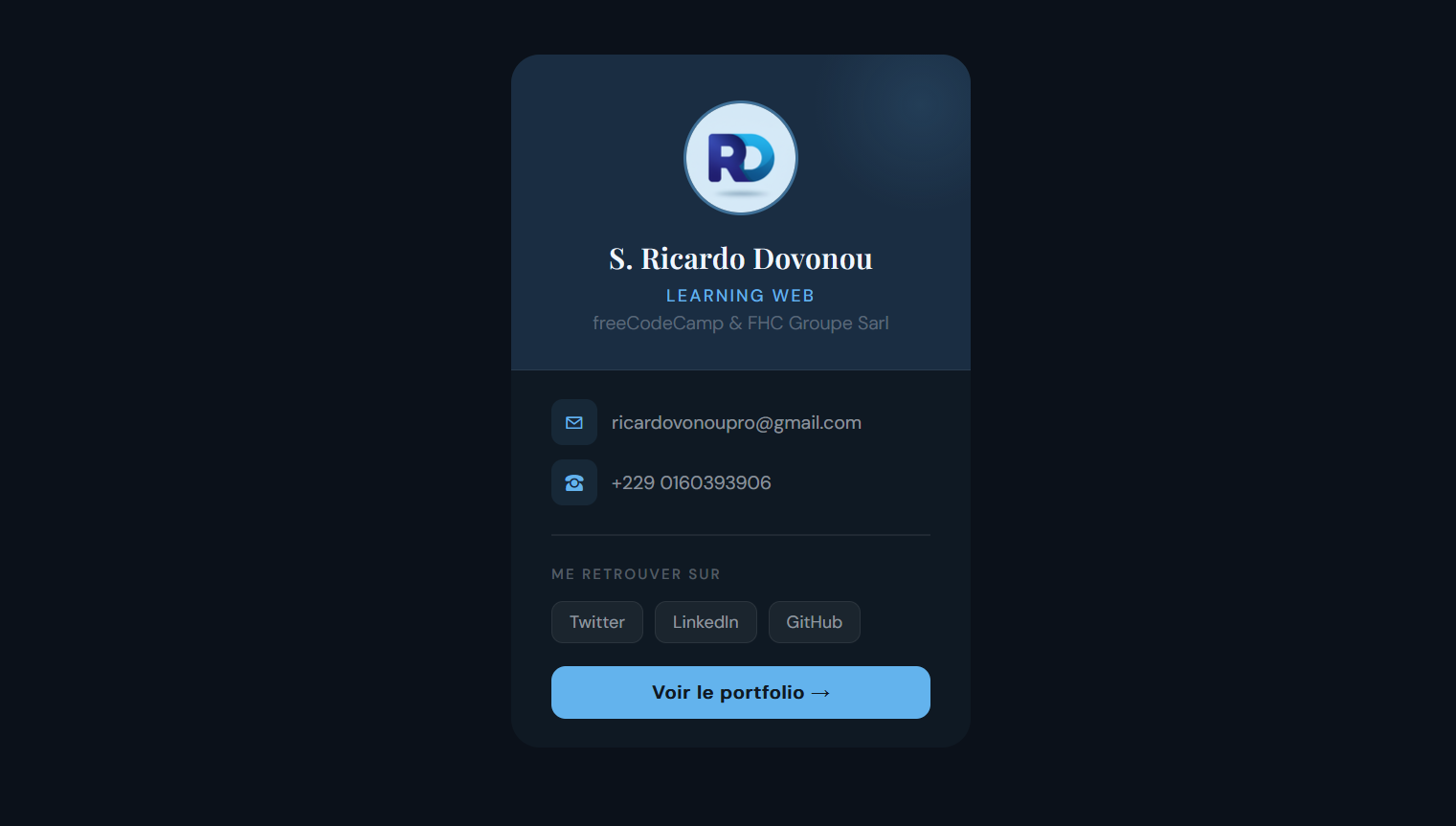 Illustration du projet Business Card amélioré